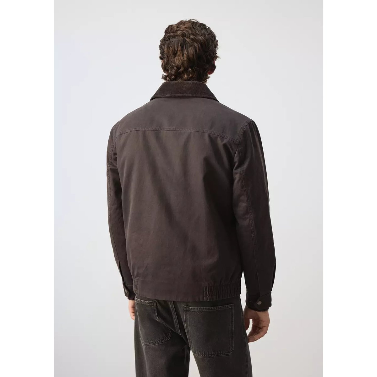 Veste cirée à col en velours côtelé café, MANGO MAN