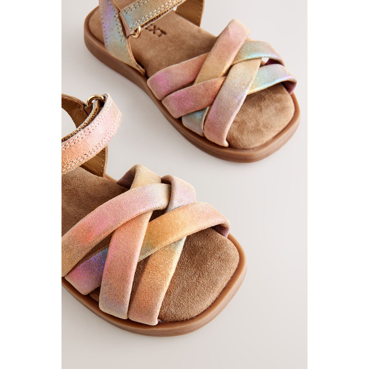 Sandales tissées en cuir à scratch pour femme multi métallique, NEXT