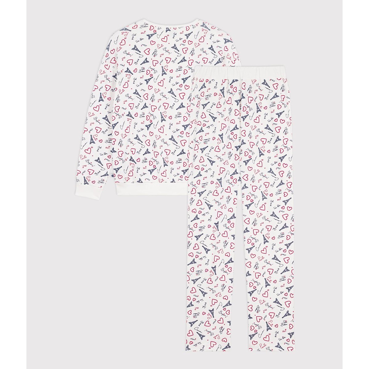 Pyjama en coton imprimé Paris blanc/rouge/bleu marine, PETIT BATEAU