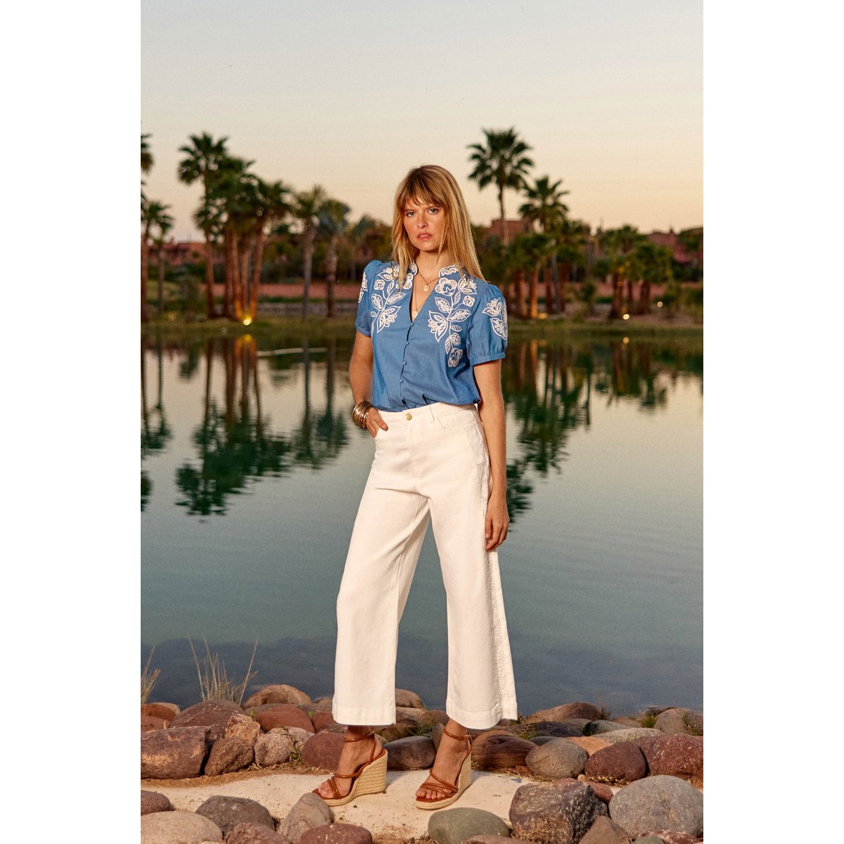 Blouse manches courtes col v imprimé floral TENCY 24-chambray, LA PETITE ETOILE