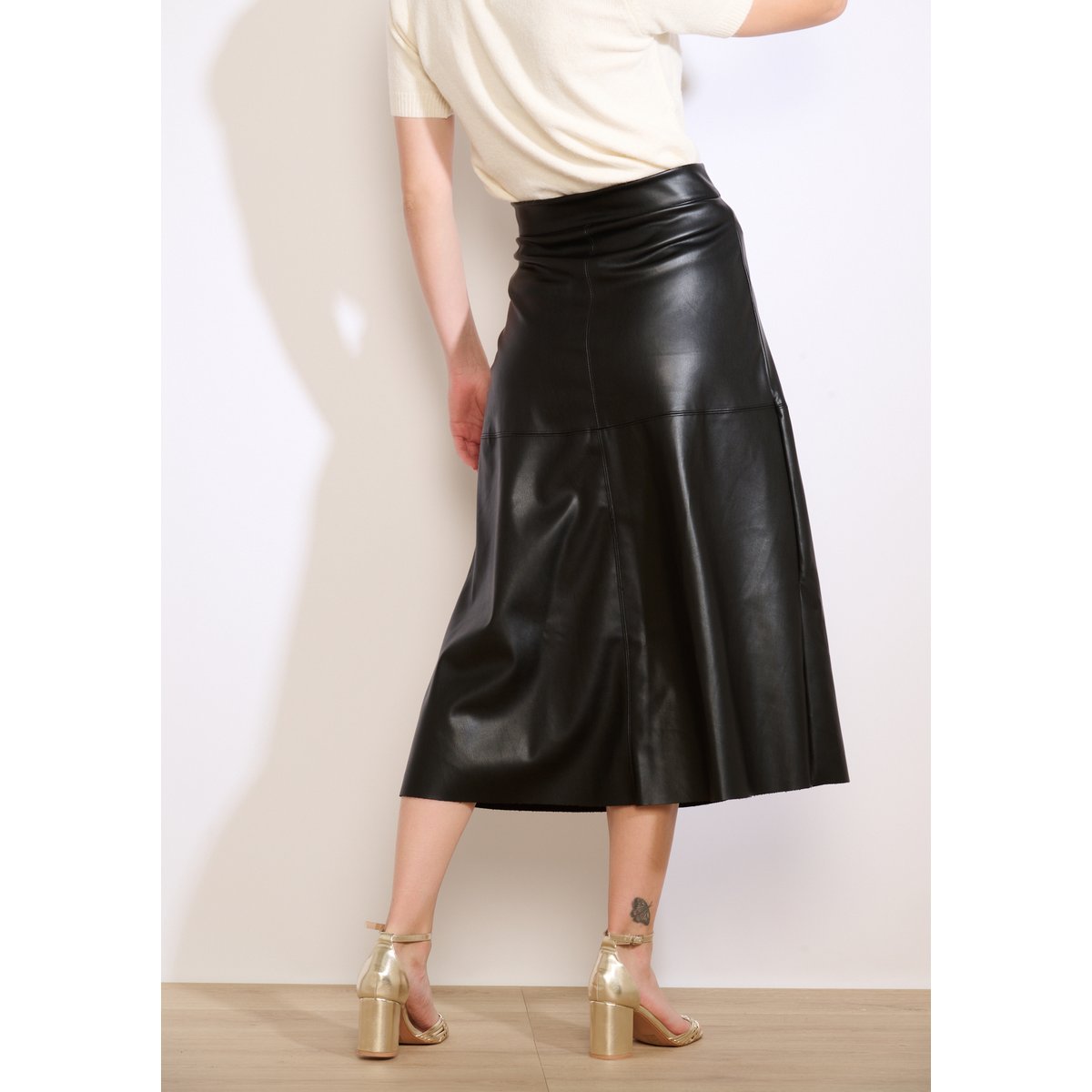 Jupe midi effet cuir noir, LOLALIZA