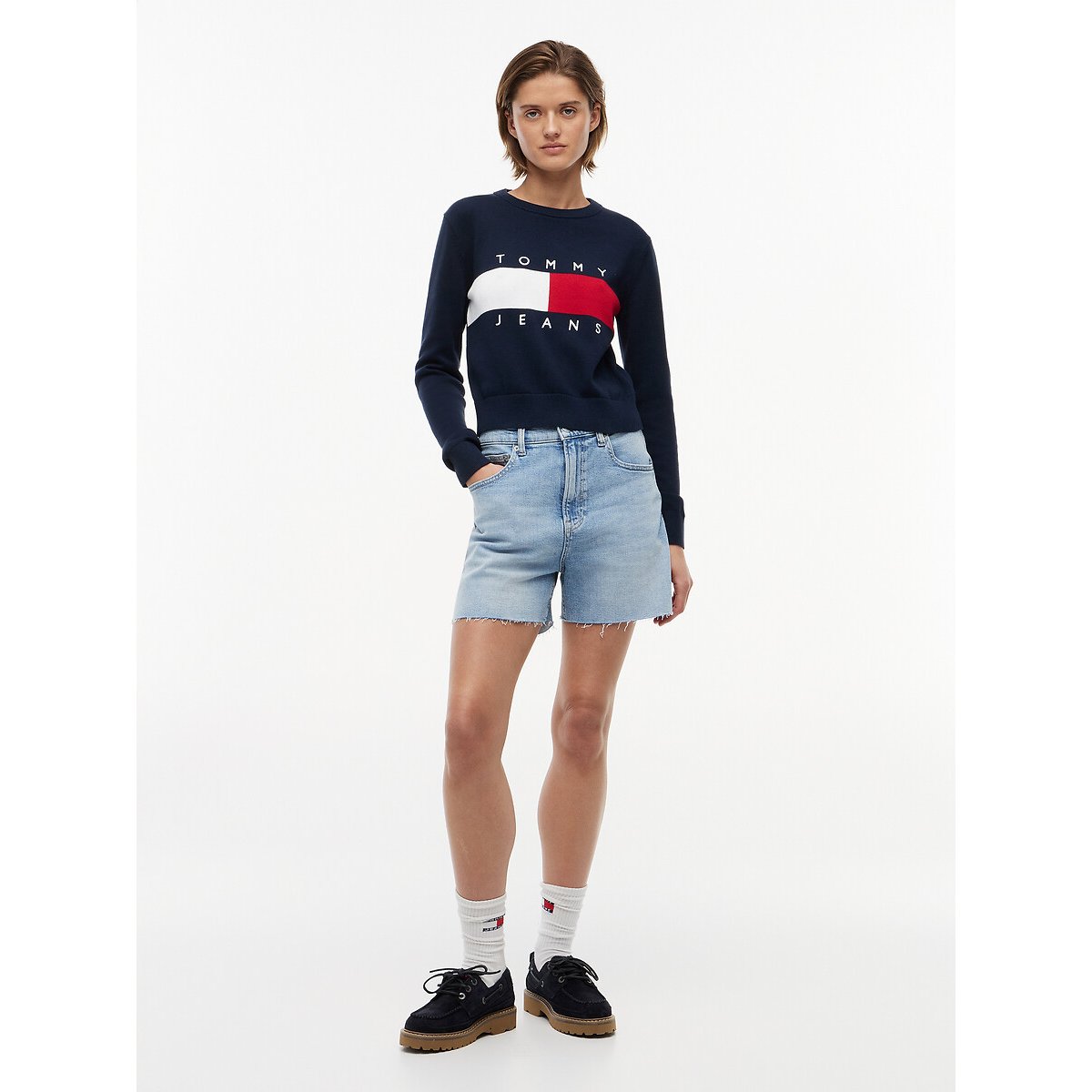 Pull col rond logo marine, TOMMY JEANS