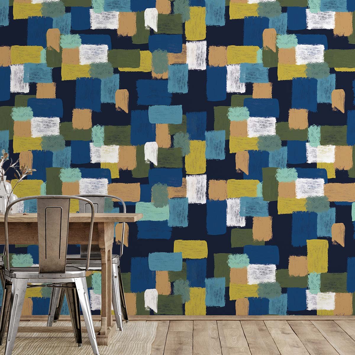 Papier peint, tricotti bleu, HEXOA
