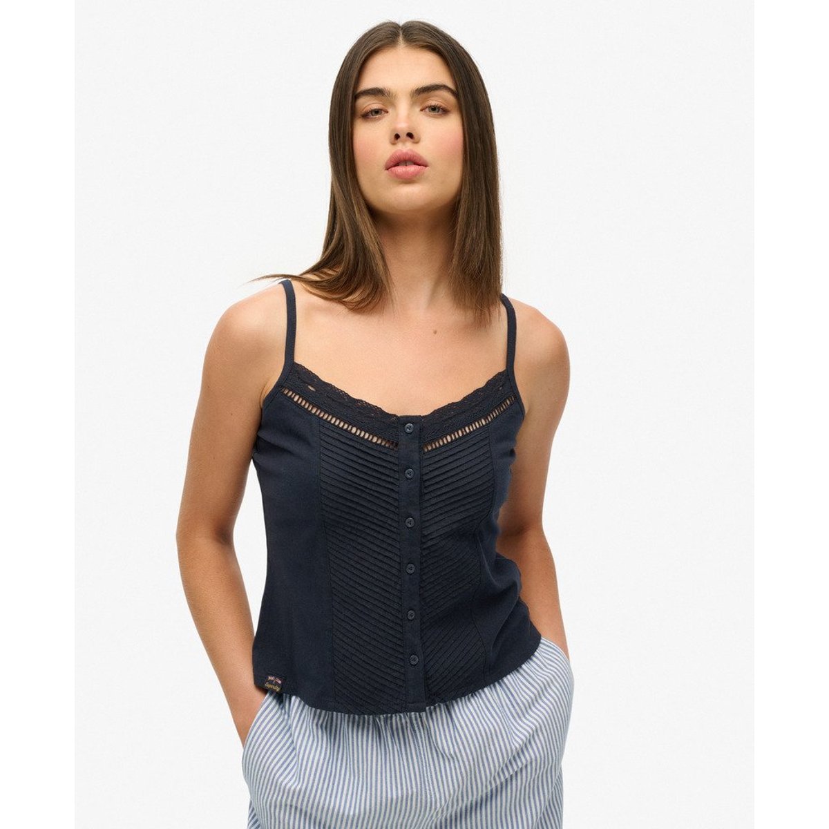 Caraco boutonné à dentelle bleu marine éclipse, SUPERDRY