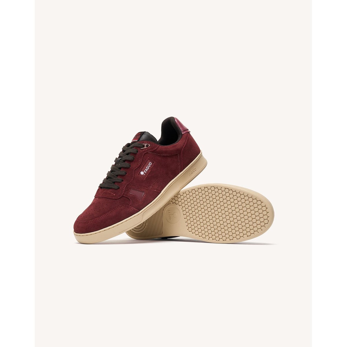 Baskets basses en cuir nubuck bordeaux, FAGUO