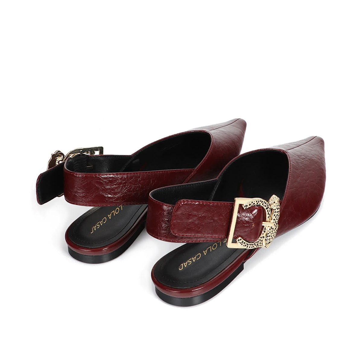 Ballerines plates à boucle effet cuir vielli bordeaux, LOLA CASADEMUNT