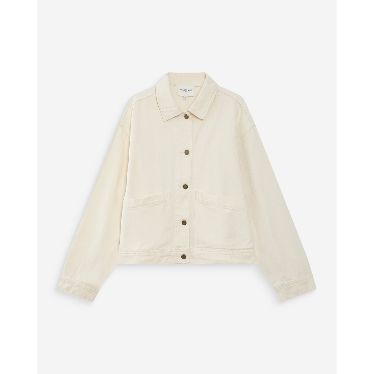 Veste en jean boxy manches longues skyblue Vinnie ecru, GRACE & MILA