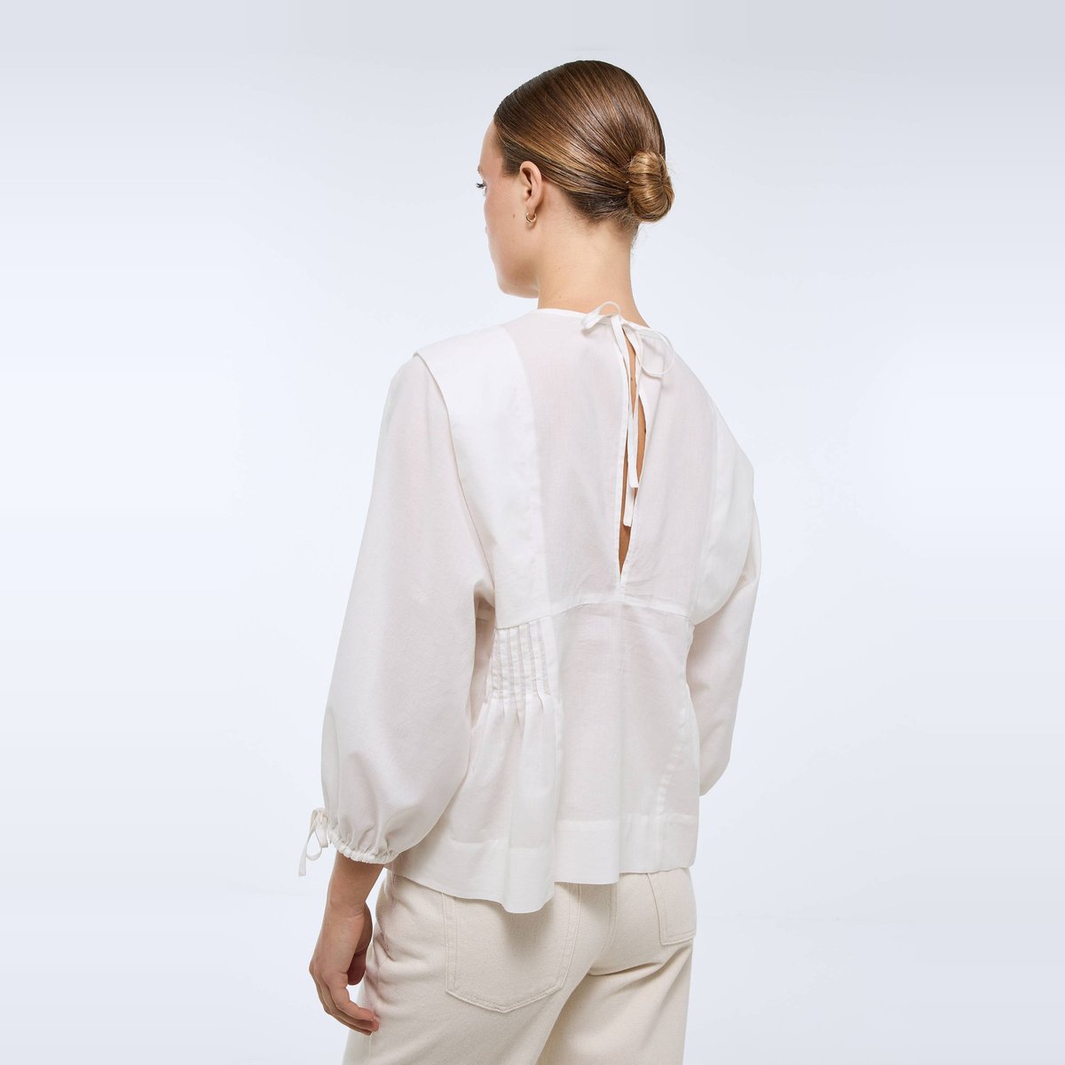 Blouse nouée au dos en coton BIO GOTS blanc, MONOPRIX