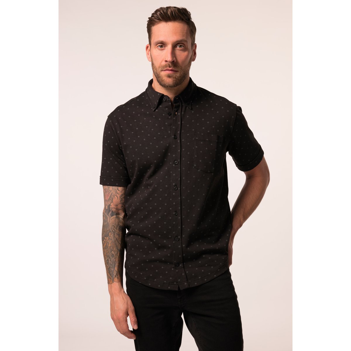 Chemise, jersey imprimé all-over noir, JP1880