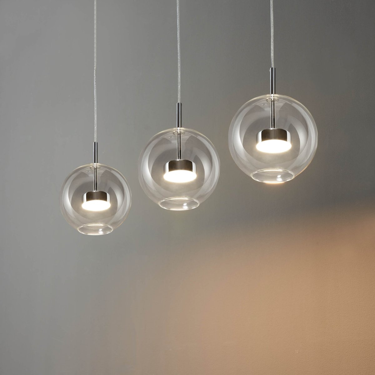 Suspension chromée à trois verres - GICA transparent et chromé, KOSILUM