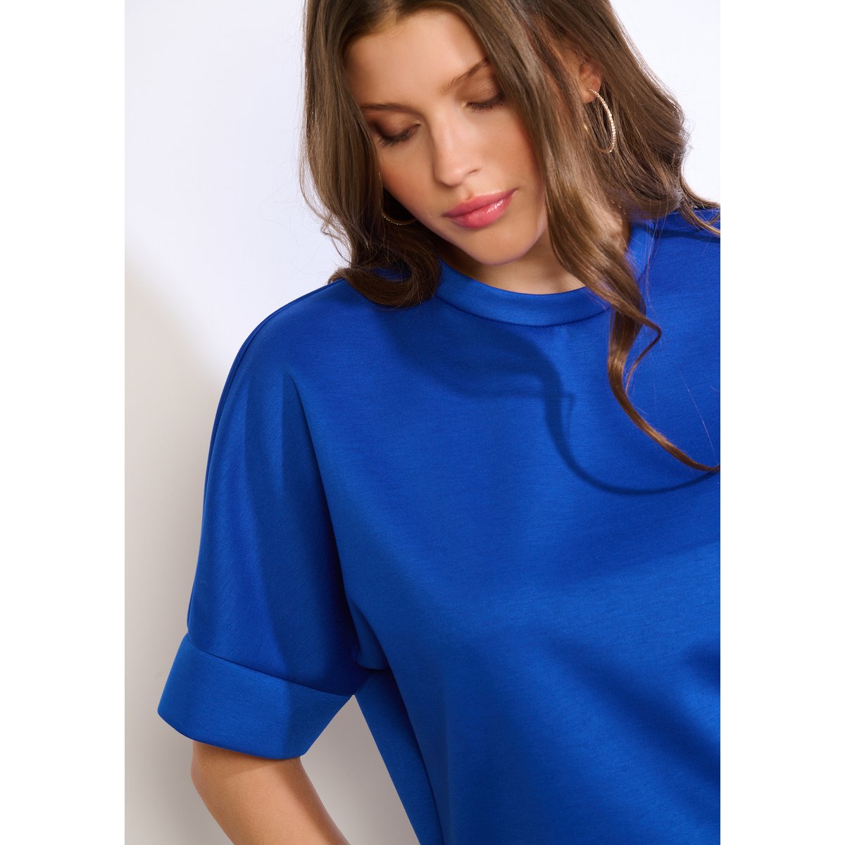 T-shirt structuré manches pliées bleu electrique, LOLALIZA