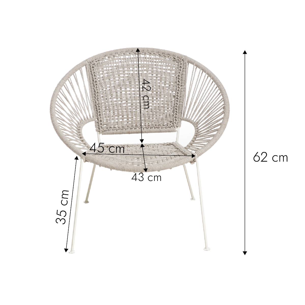 Fauteuil en corde et métal BÉLIZE blanc, MADE IN MEUBLES