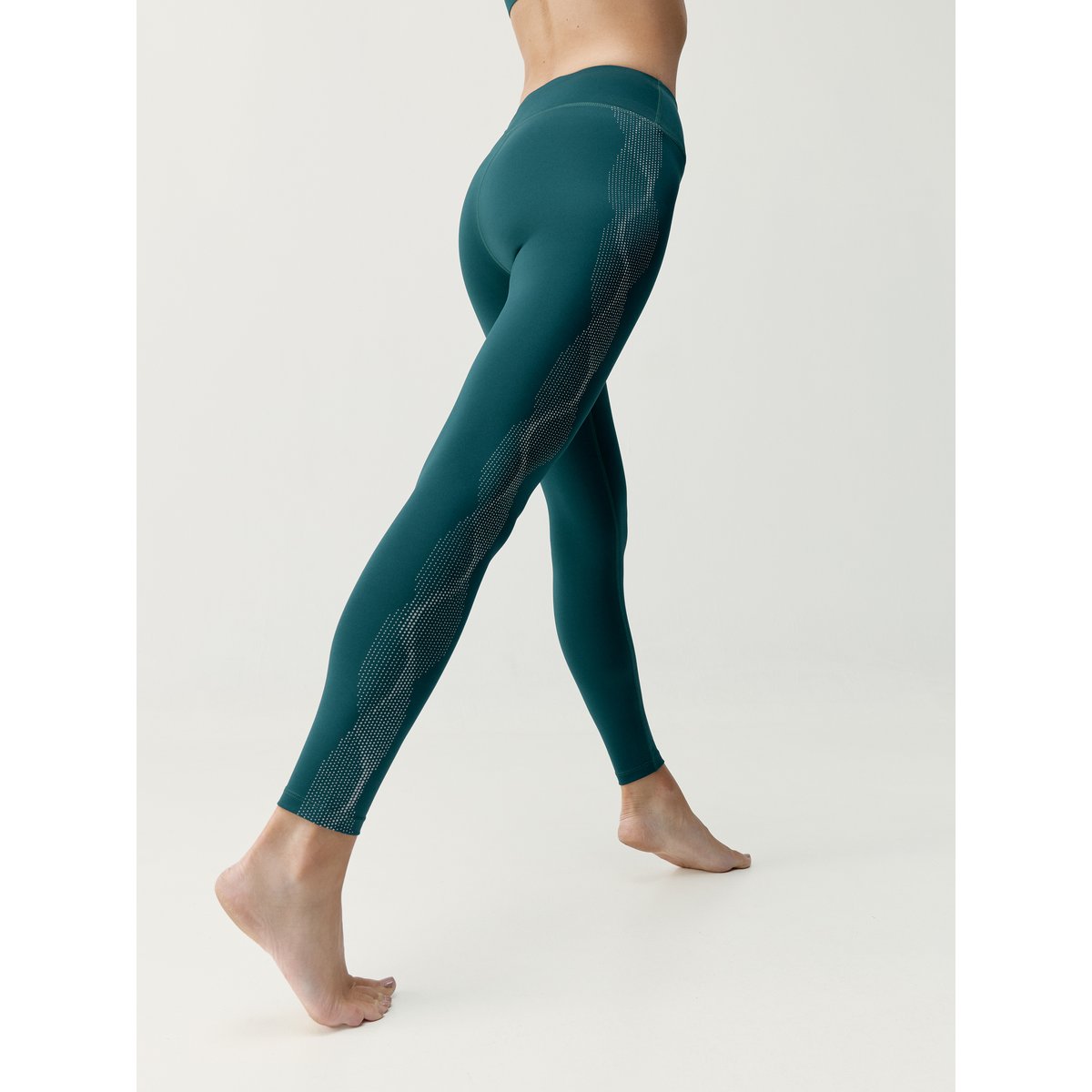 Legging de sport femme Kishi Longueur longue taille mi-haute effet gainant vert forêt, BORN