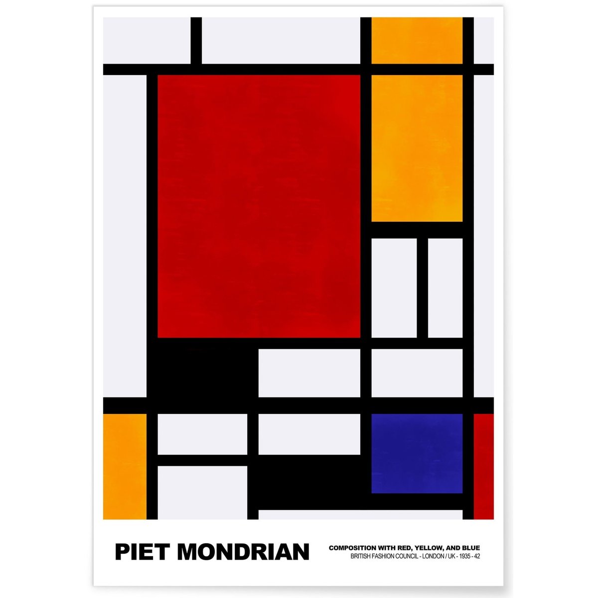 Affiche Piet Mondrian Composition with red, yellow and blue blanc, L'AFFICHERIE