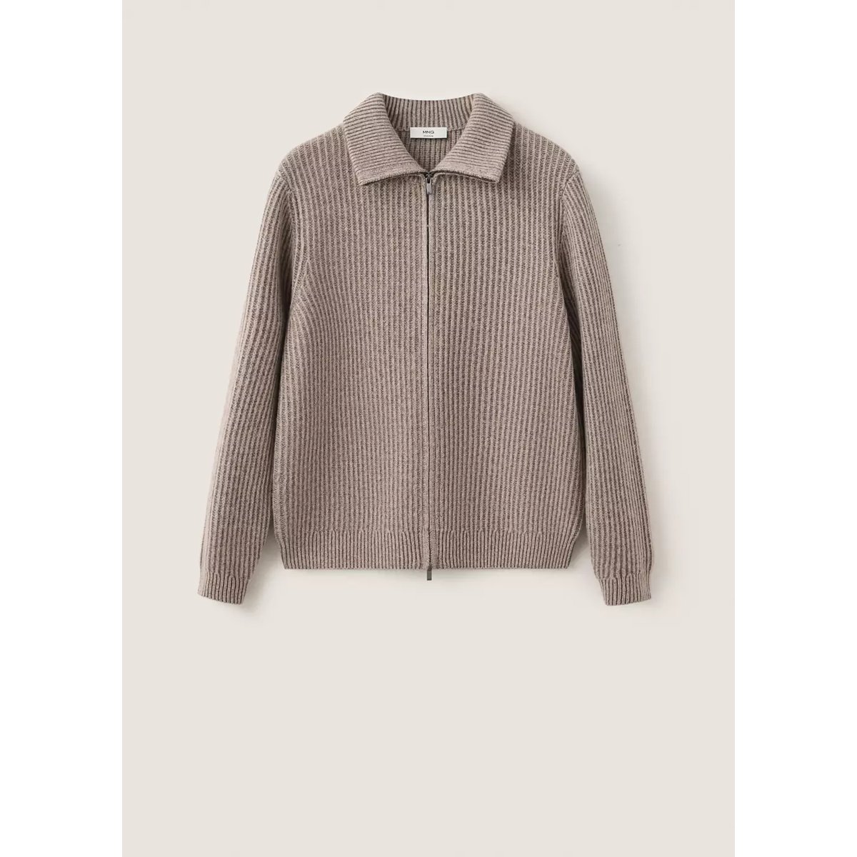 Cardigan en laine côtelée avec fermeture éclair beige, MANGO MAN