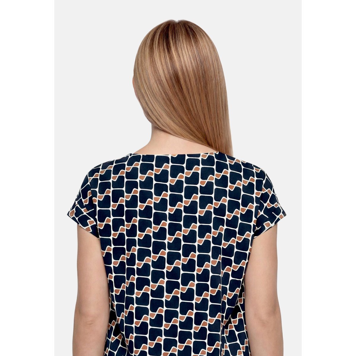 Haut imprimé à encolure bénitier dark blue/brown, BETTY BARCLAY