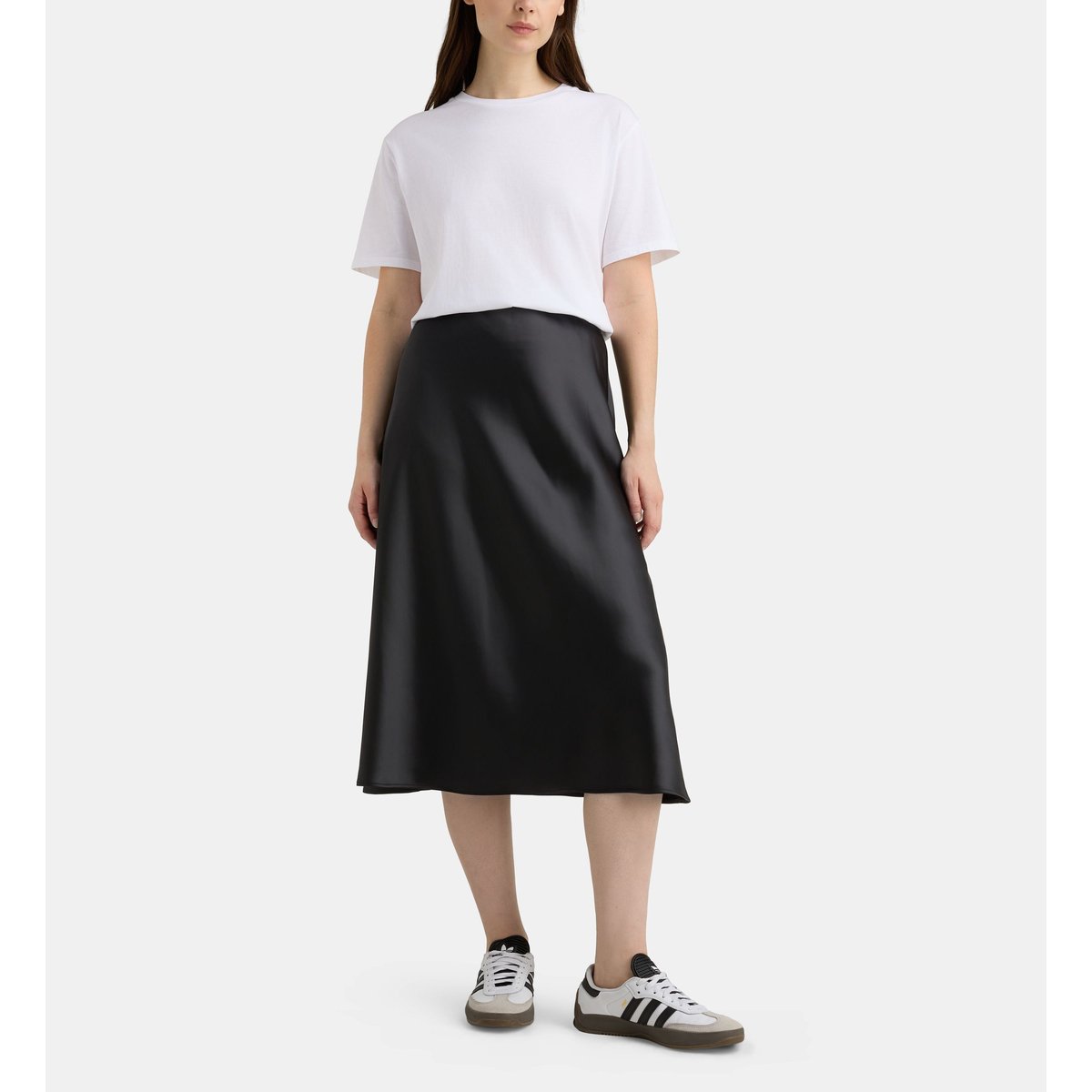 Jupe midi turin fluide satinée noir, GALERIES LAFAYETTE