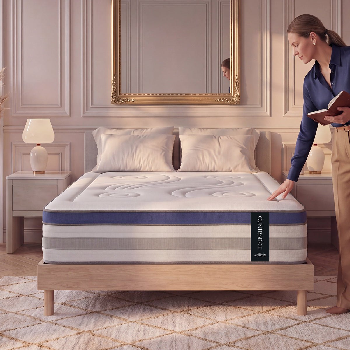 Ensemble Matelas QUINTESSENCE et Sommier SÉLÉNA blanc, MAISON AUBERTIN