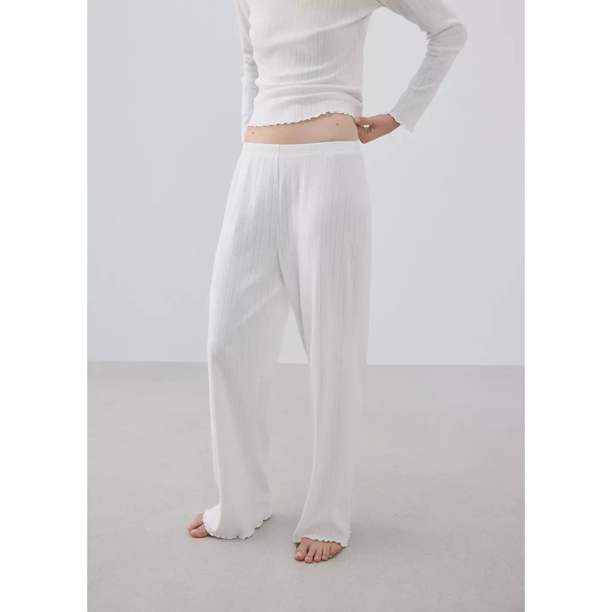 Pyjama deux pièces coton maille lâche blanc, MANGO