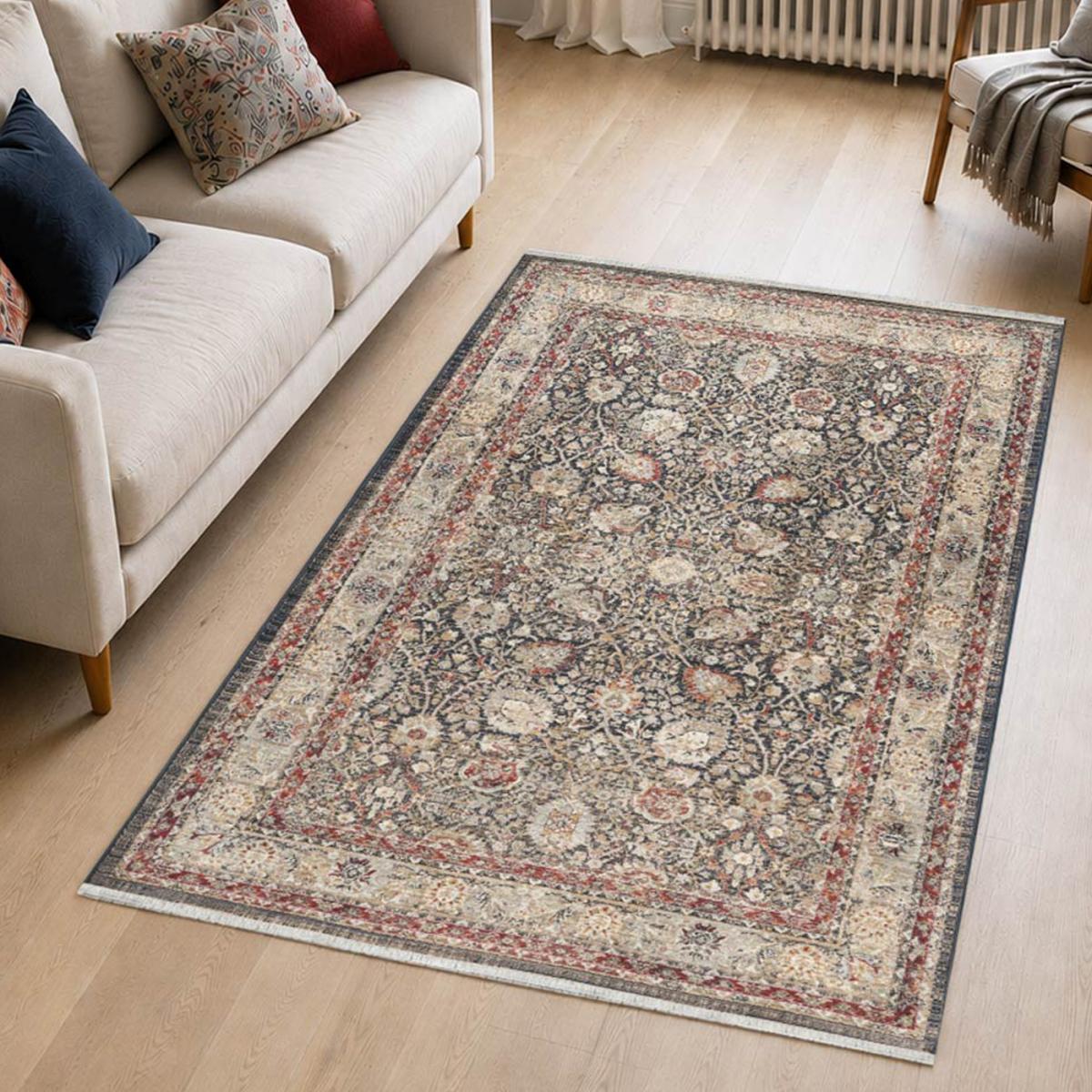 Tapis d'orient, motif oriental authentique tissé, LYN52 TABRIZA bleu, beige, rouge, UN AMOUR DE TAPIS