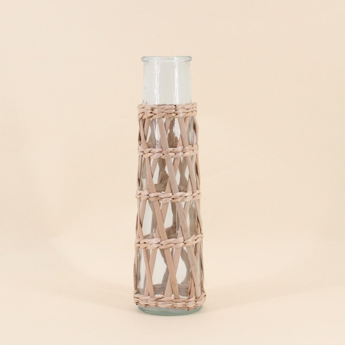 Vase rond en verre et fibres naturelles, H34cm naturel, ORNAMI