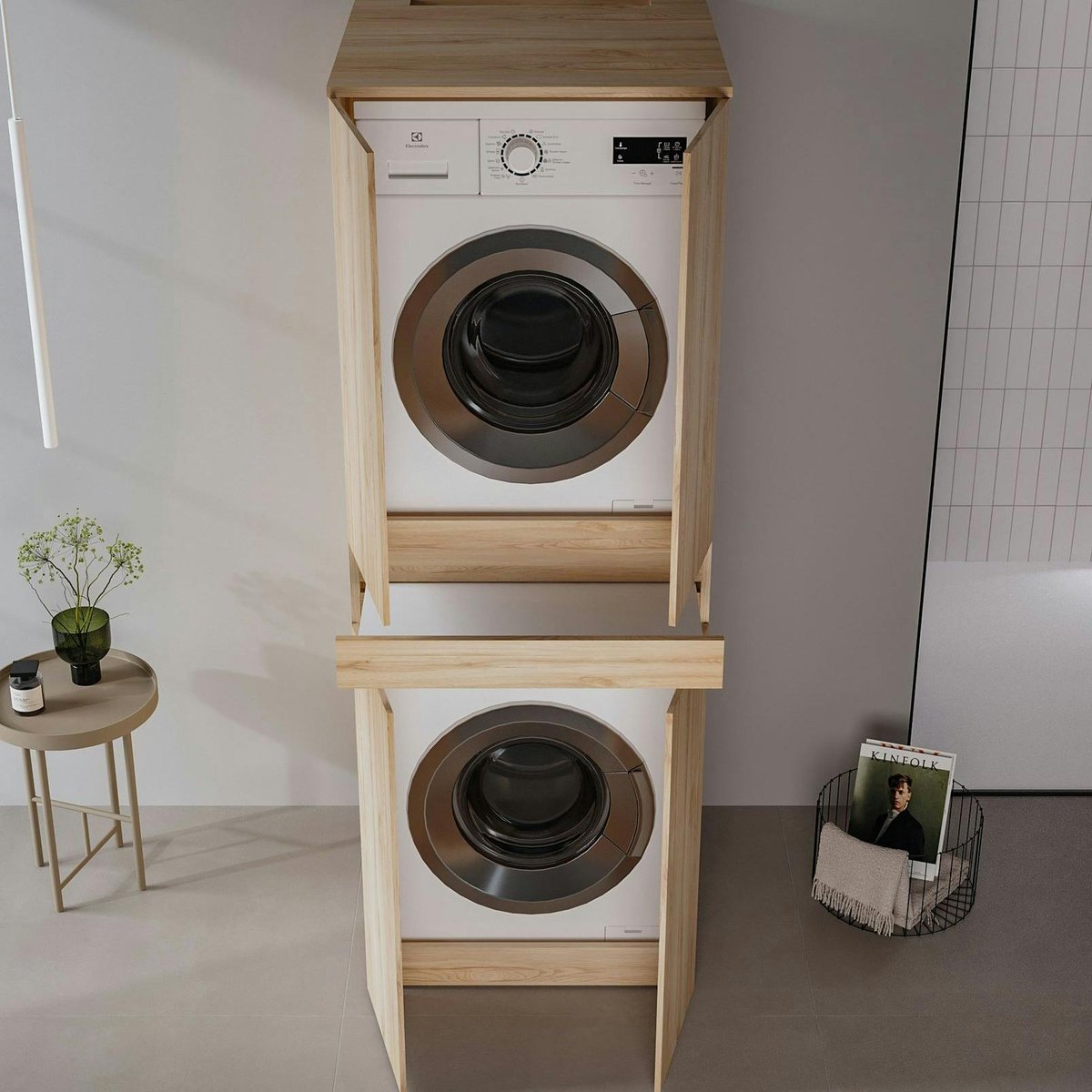 Meuble colonne lave-linge / sèche-linge 4 portes IVA chêne, PIER IMPORT