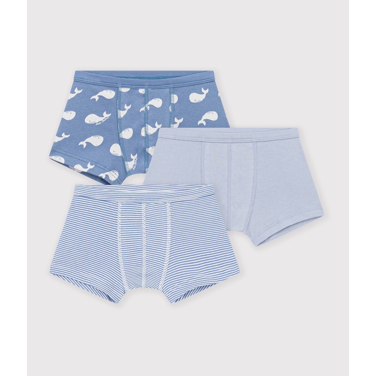 Lot de 3 boxers en coton bleu + rayé, PETIT BATEAU