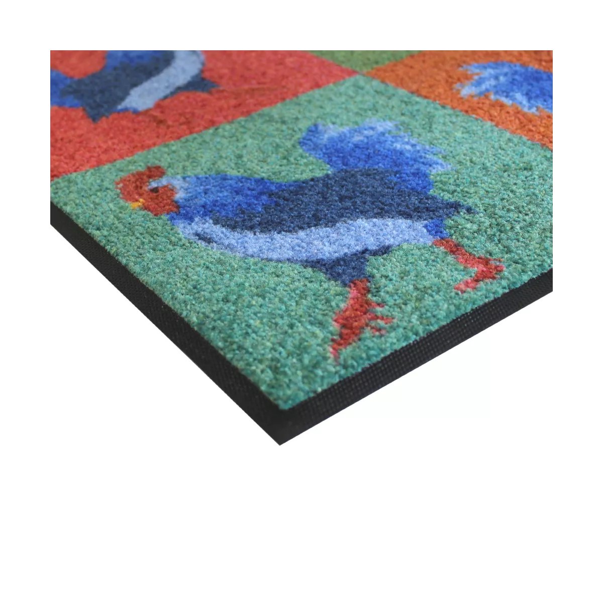 Tapis decor caoutchouc & nylon COQS POP ART multicolore, GARNIER THIEBAUT