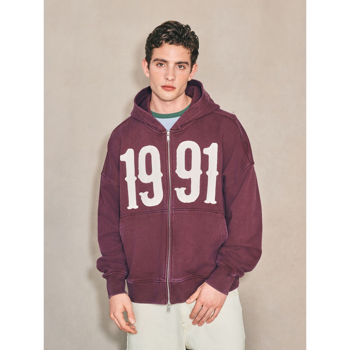 Sweat à capuche zippé motif edit prune, NEXT