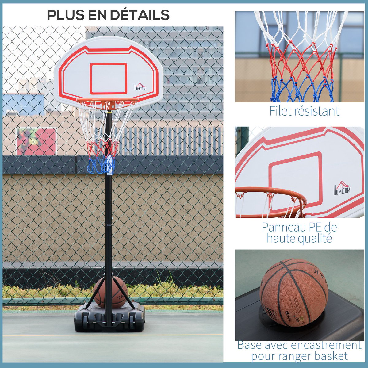 Panier de Basket-Ball sur pied blanc, HOMCOM