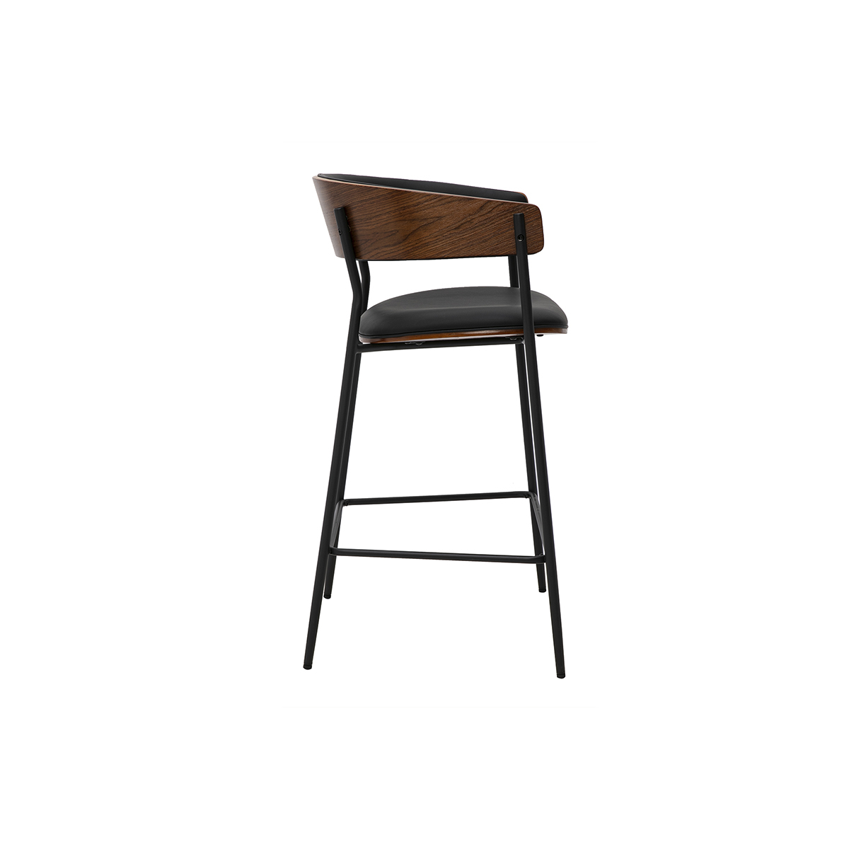 Tabourets de bar design noirs et bois foncé noyer H66.5 cm (lot de 2) DANTE noir, MILIBOO