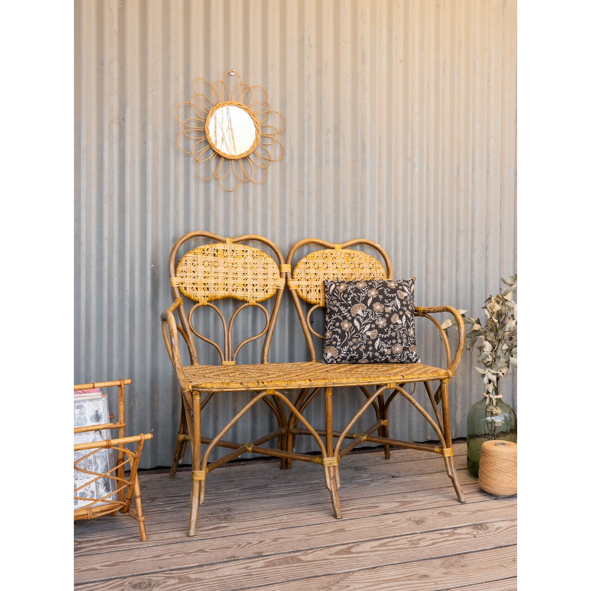 Banquette en rotin Martine N°61 - Bon état bois clair, DEBONGOUT