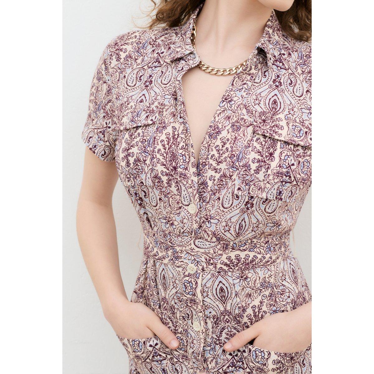 Robe longue col chemise ROBE RLAURINE ivoire, CAROLL