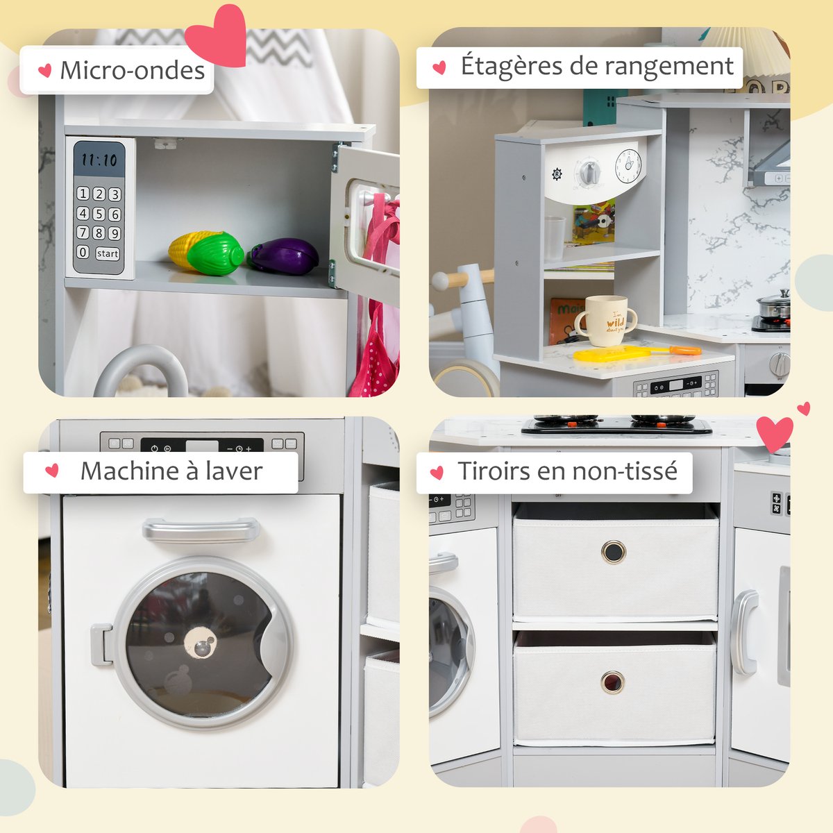 Ensemble de cuisine pour enfants MDF Gris gris blanc, AIYAPLAY