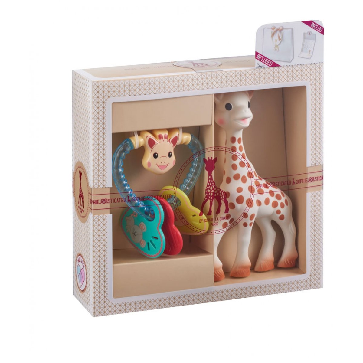 Coffret cadeau hochet ecru, marron, SOPHIE LA GIRAFE