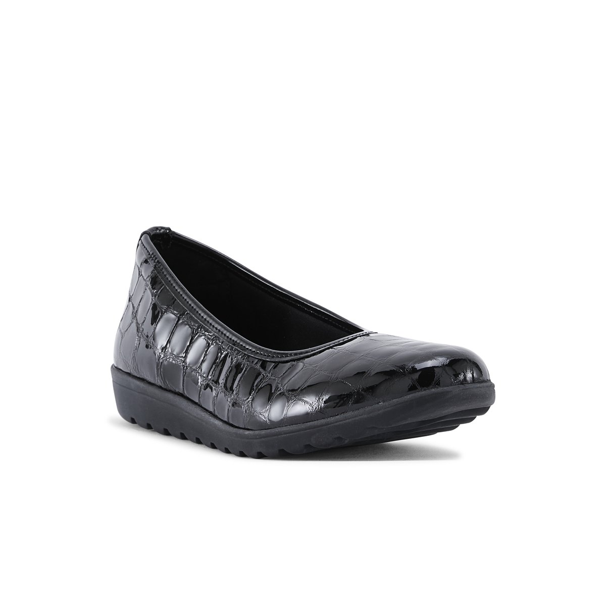 Ballerines cuir semelle amovible vernis noir, PEDICONFORT