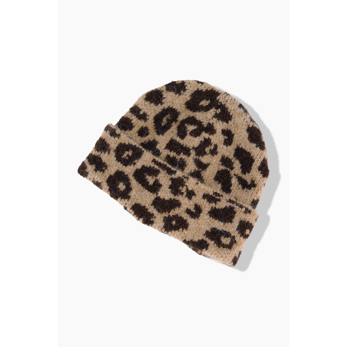 Bonnet en maille avec revers et motif léopard beige, STUDIO UNTOLD