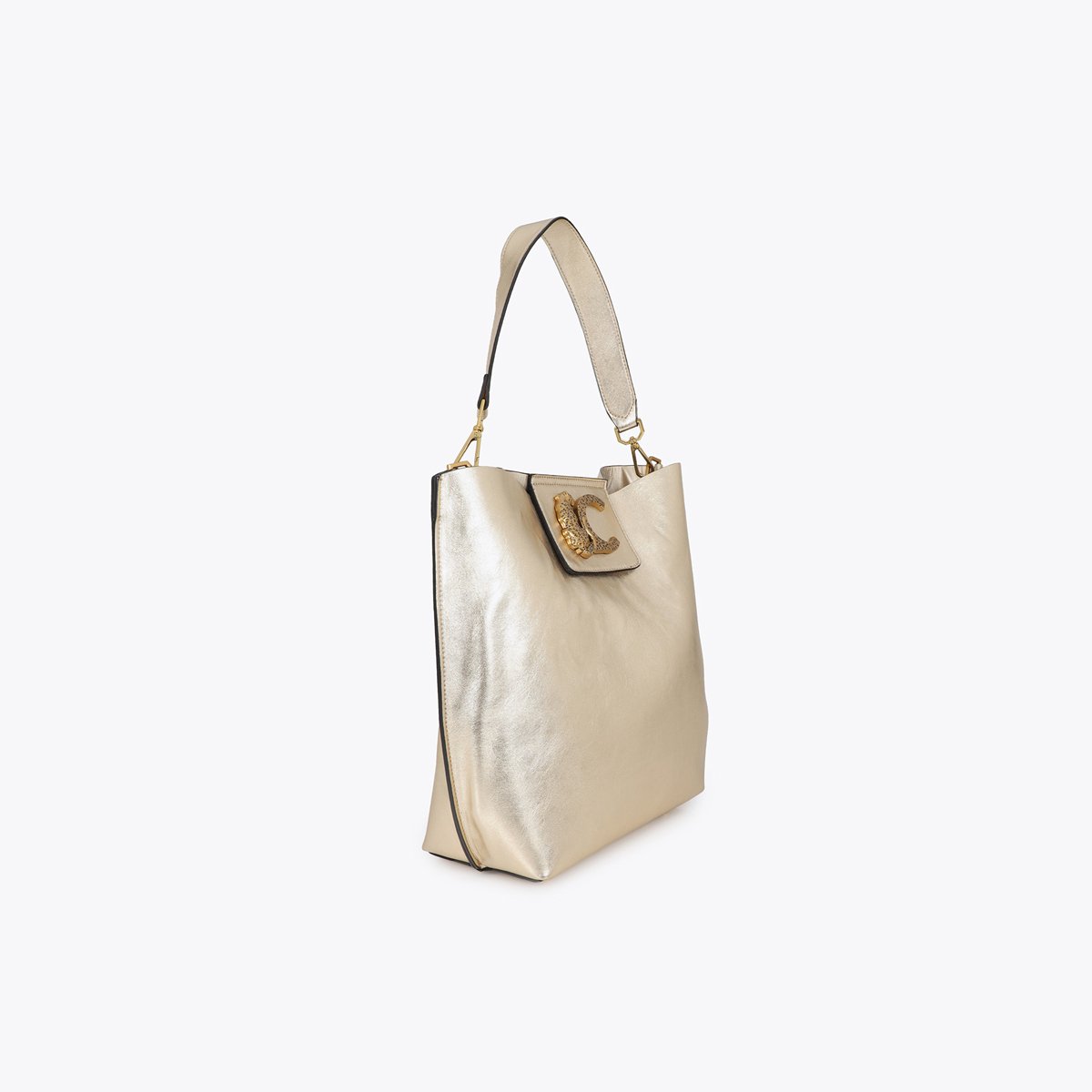 Sac seau à logo métallique léopard champagne, LOLA CASADEMUNT