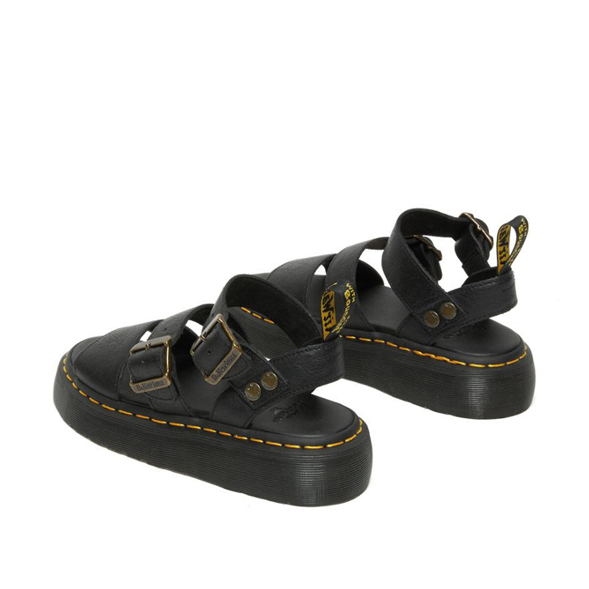 Gryphon Quad Platform Sandals in Pisa Leather black, DR. MARTENS