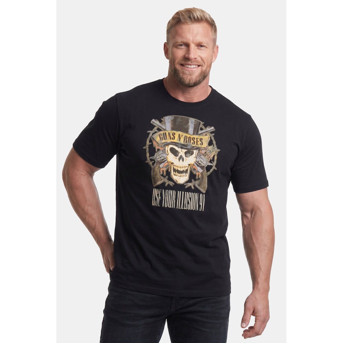 T-shirt col rond manches courtes imprimé noir, JP1880