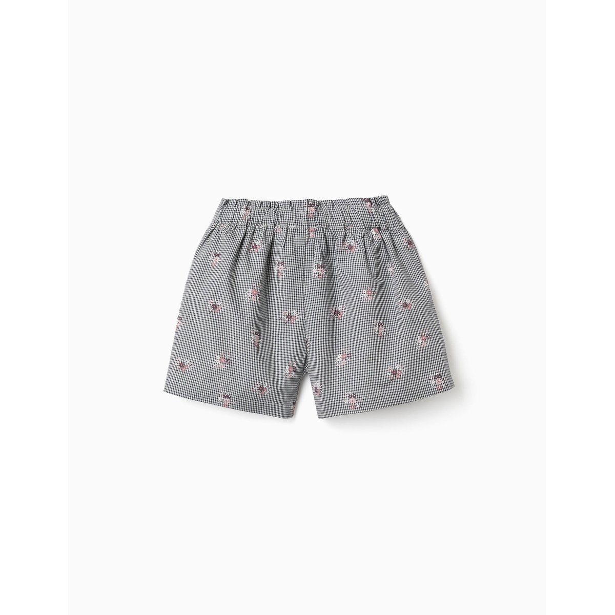 Short en coton à motif Vichy et imprimé floral bleu foncé, ZIPPY