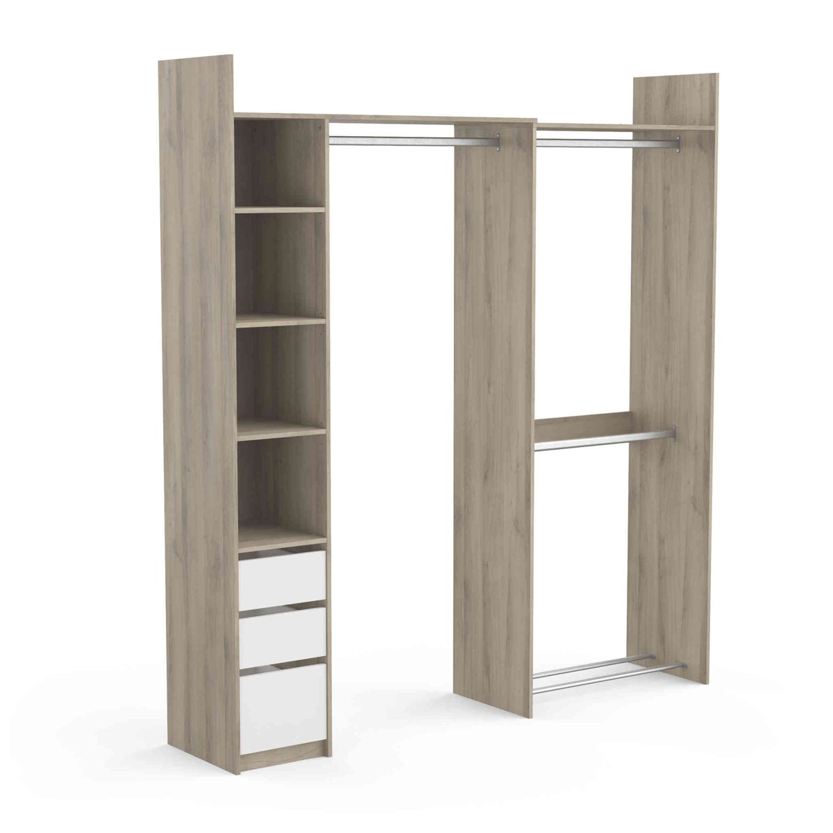 Dressing modulable avec étagères bois clair, TERRE DE NUIT