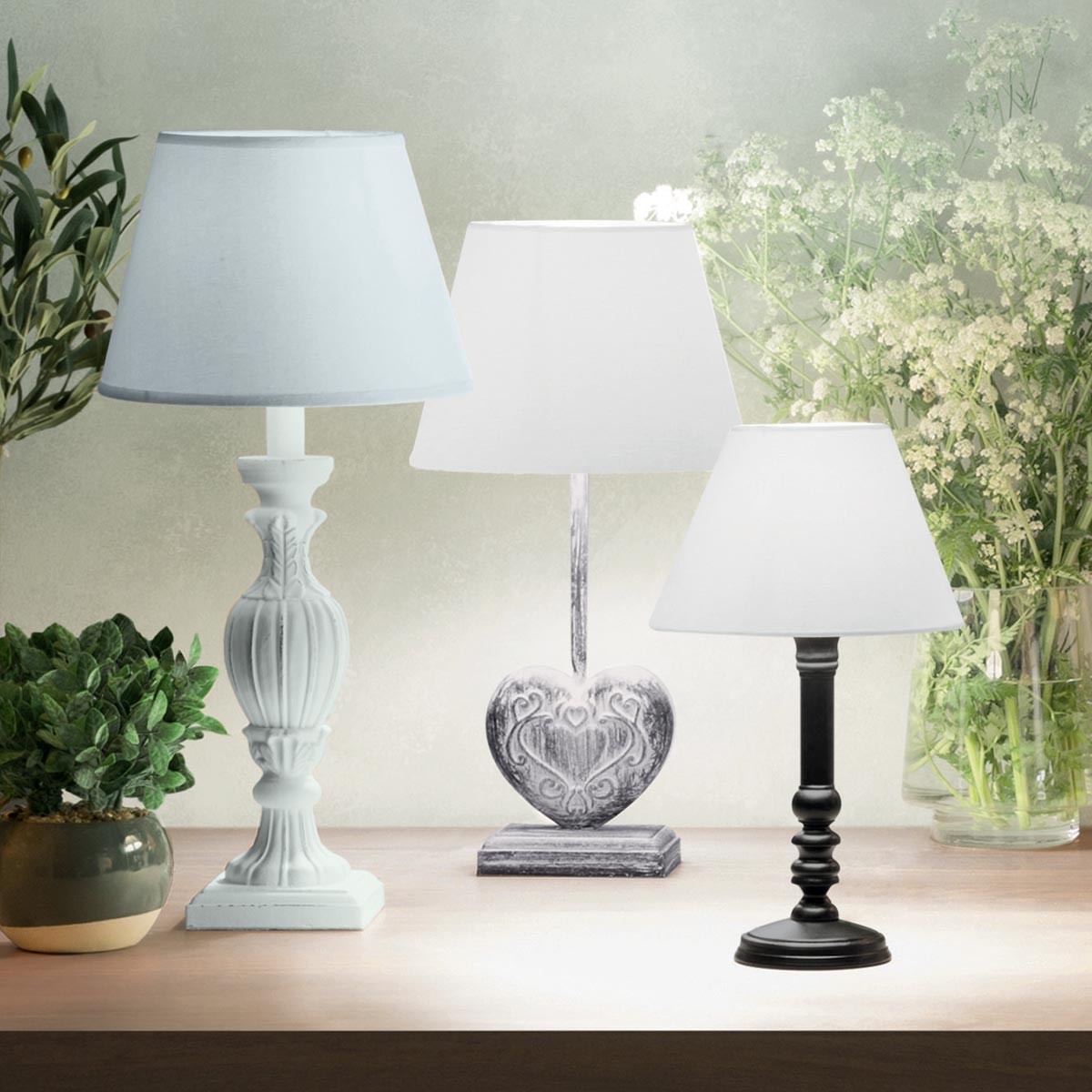 Lampe à poser en bois abat-jour en lin PRATI taupe, ATMOSPHERA