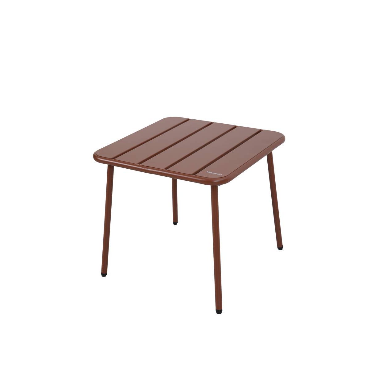 Table basse de jardin carrée en acier pieds ajustables PHUKET marron acajou, HESPERIDE