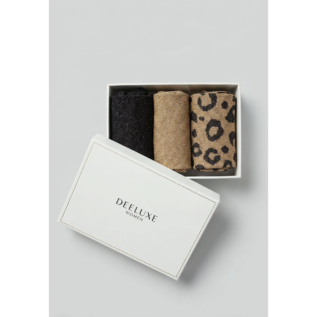 Lot de 3 paires de chaussettes femme léopard et unies ANINA taupe clair, DEELUXE
