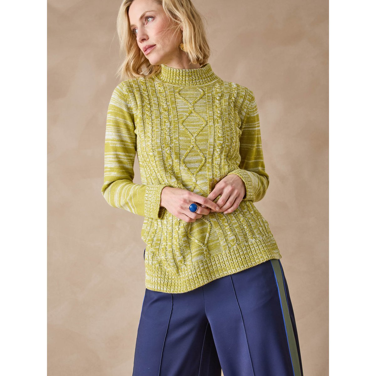 Pull col montant maille torsadée chiné vert, DAXON