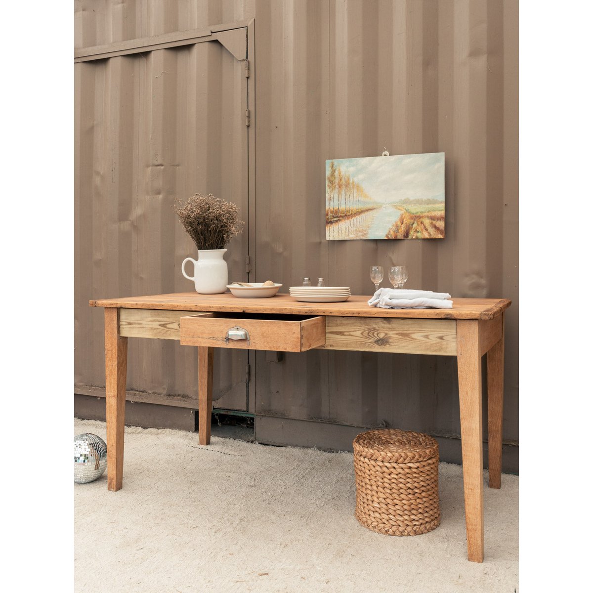 Table à manger de ferme en bois Romy N°1587 - Bon état bois clair, DEBONGOUT