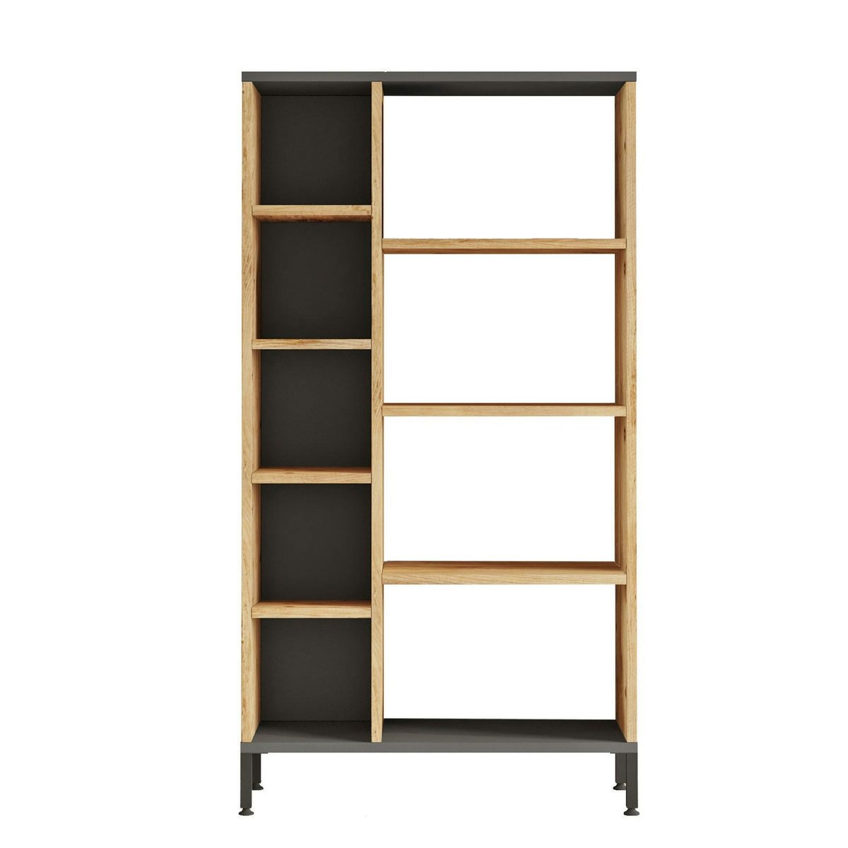 Bibliothèque moderne gris foncé et effet pin MARFA bois naturel, PIER IMPORT