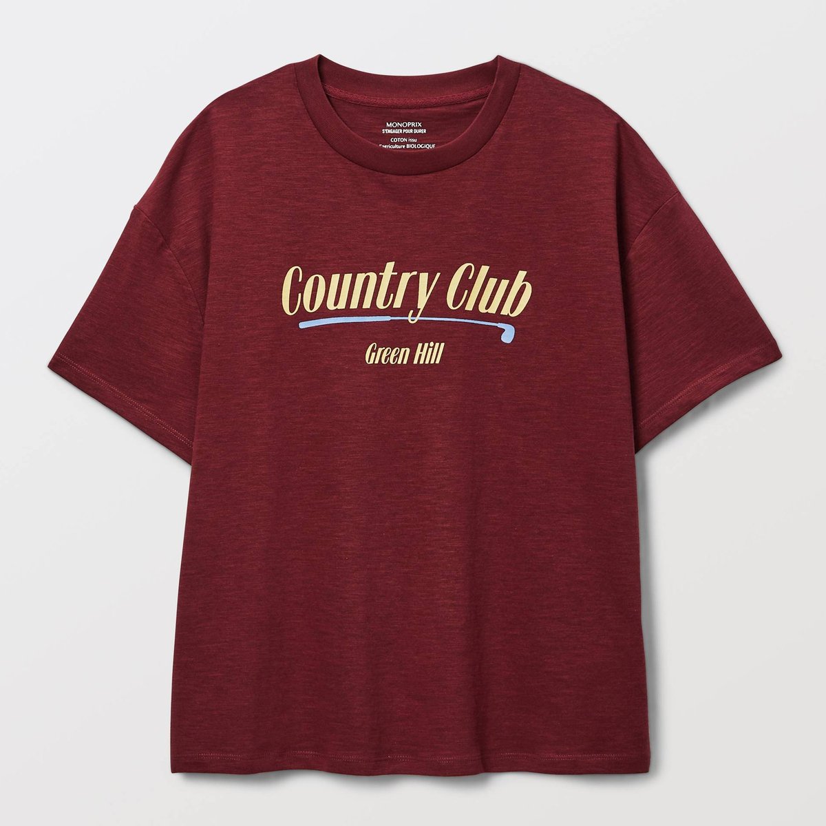 T-shirt manches courtes imprimé en coton BIO GOTS cabernet, MONOPRIX