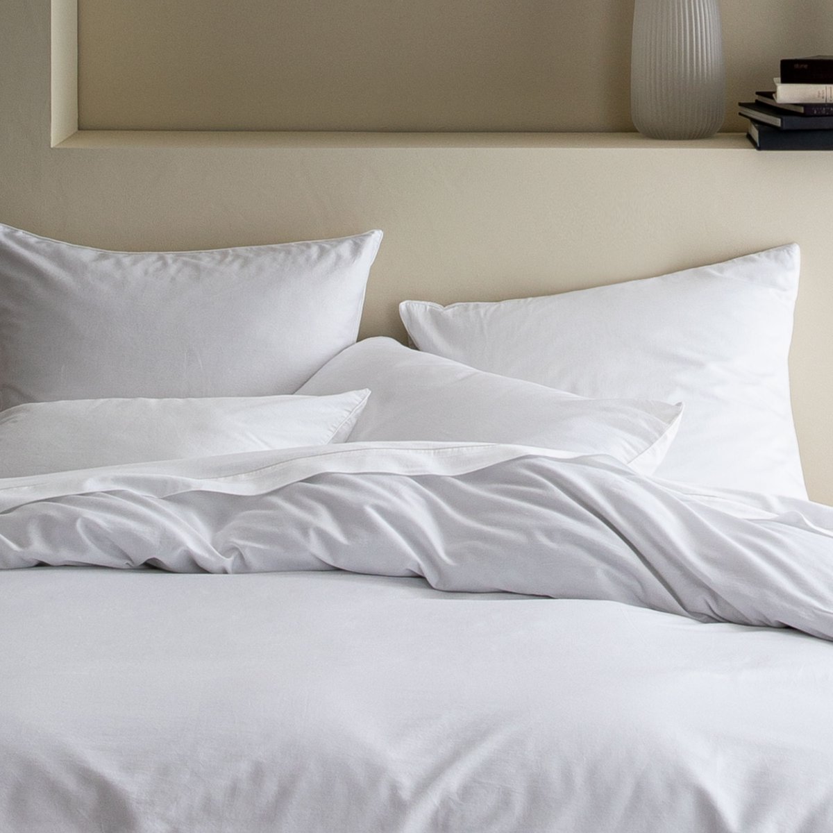 Taie d'oreiller en satin de coton lavé, NUIT SATINÉE blanc, BLANC CERISE